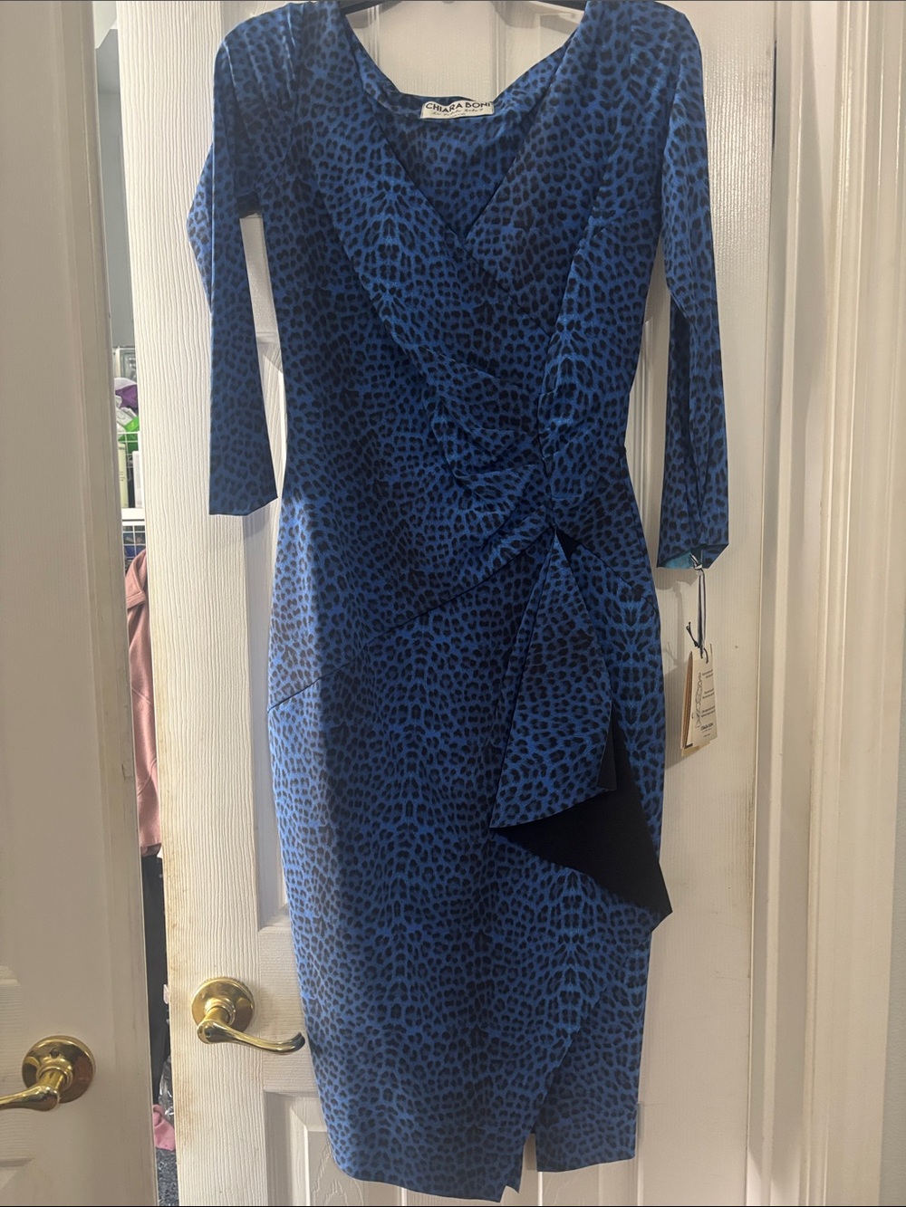Chiara Boni Blue Leopard-Print Wrap-Style Midi Dress